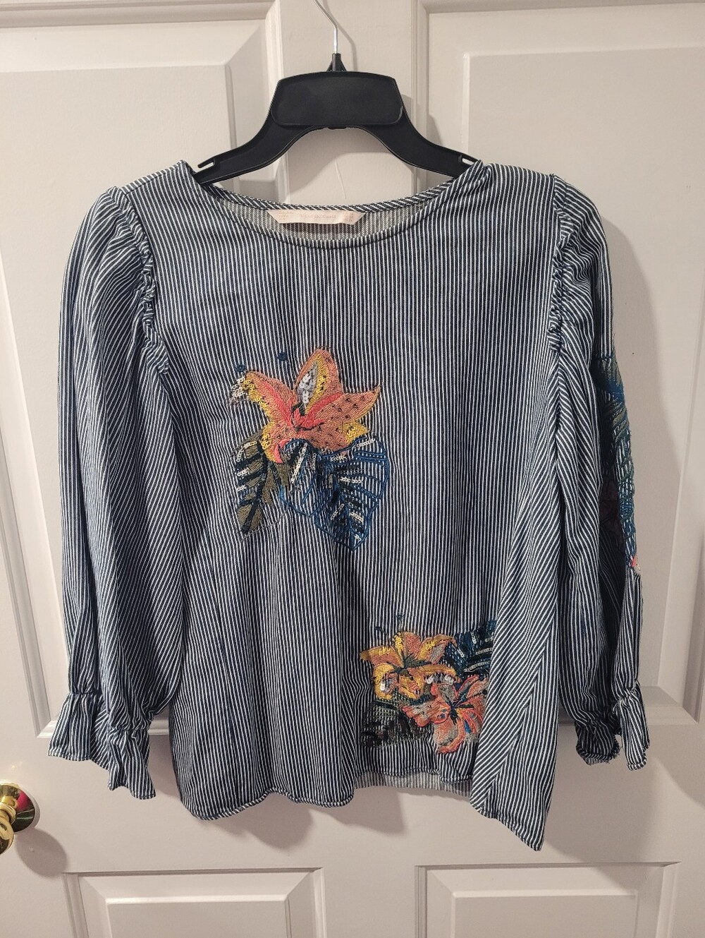 ZARA Embroidered Striped Top